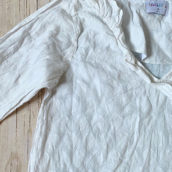 White Long Sleeve V-Neck Top with Ruffle Detail - Picture 4 of 9